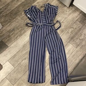 Blue and white striped romper